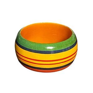 Vintage Rainbow Multicolored Made in India Boho Wood Wide Women Bangle Bracelet